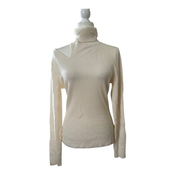 Aqua Cashmere Cutout Turtleneck Sweater | Size L | Ivory | NWT - Picture 8 of 9